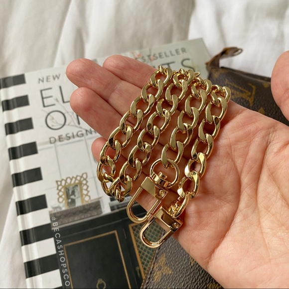 Shoulder Curb Chain Strap Replacement Gold 16” - Picture 6 of 6